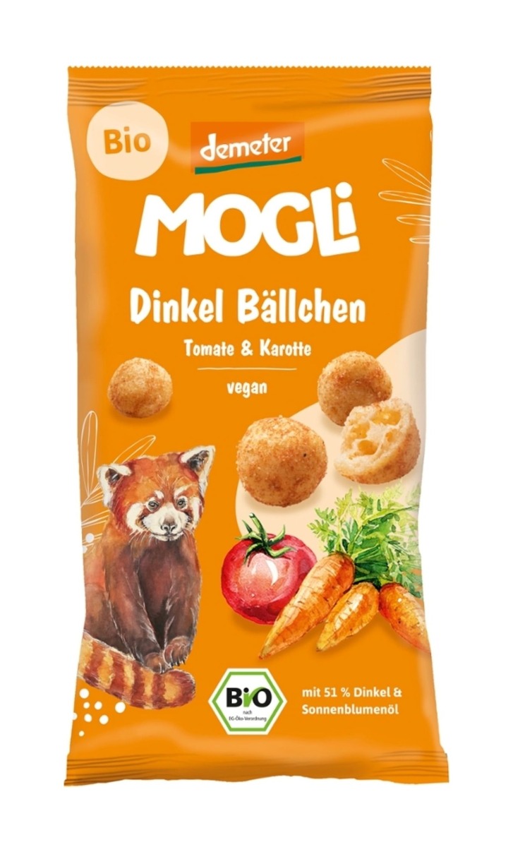 MOGLi BIO Špaldové kuličky s rajčaty a mrkví 40 g MOGLi