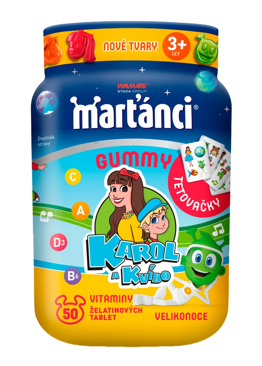 Marťánci Gummy Karol a Kvído Velikonoce 50 želé tablet + tetovačky Marťánci