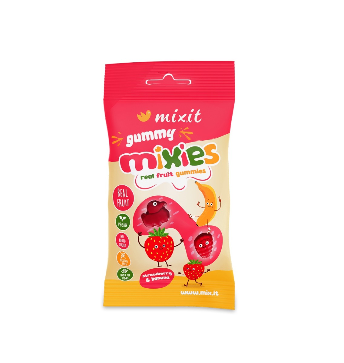 Mixit Ovocné Mixies Jahoda & Banán přírodní želé bonbony 35 g Mixit