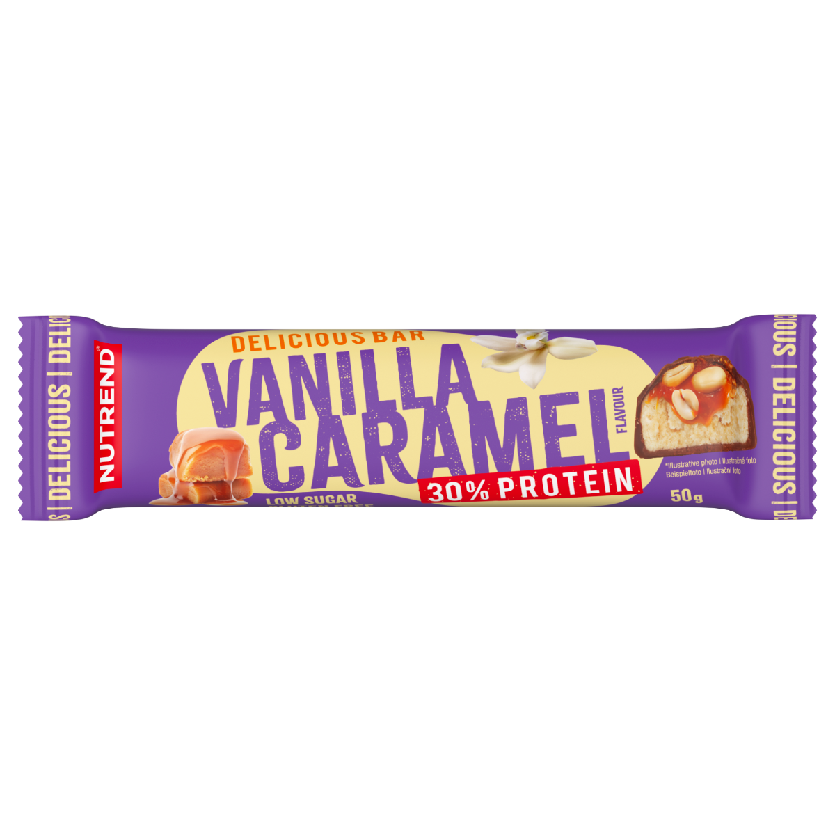 Nutrend DELICIOUS BAR vanilka + karamel tyčinka 50 g Nutrend