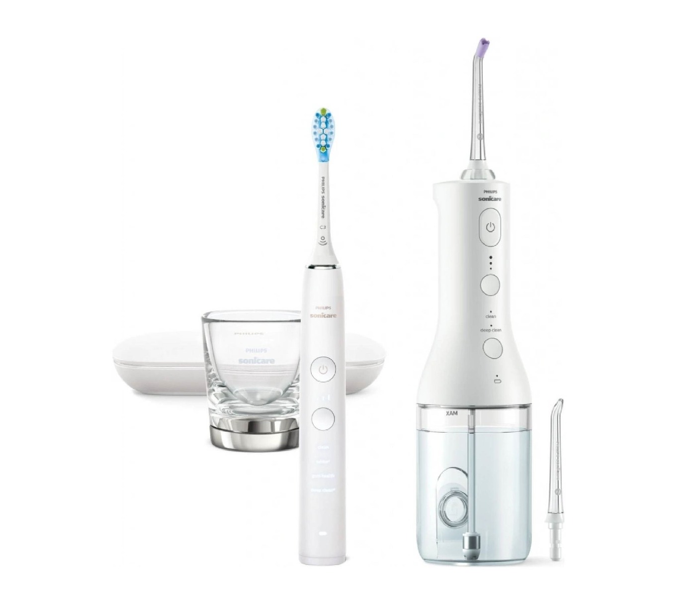 Philips Sonicare 9000 DiamondClean + PowerFlosser HX3886/41 sonický zubní kartáček + ústní sprcha 2 ks white Philips Sonicare