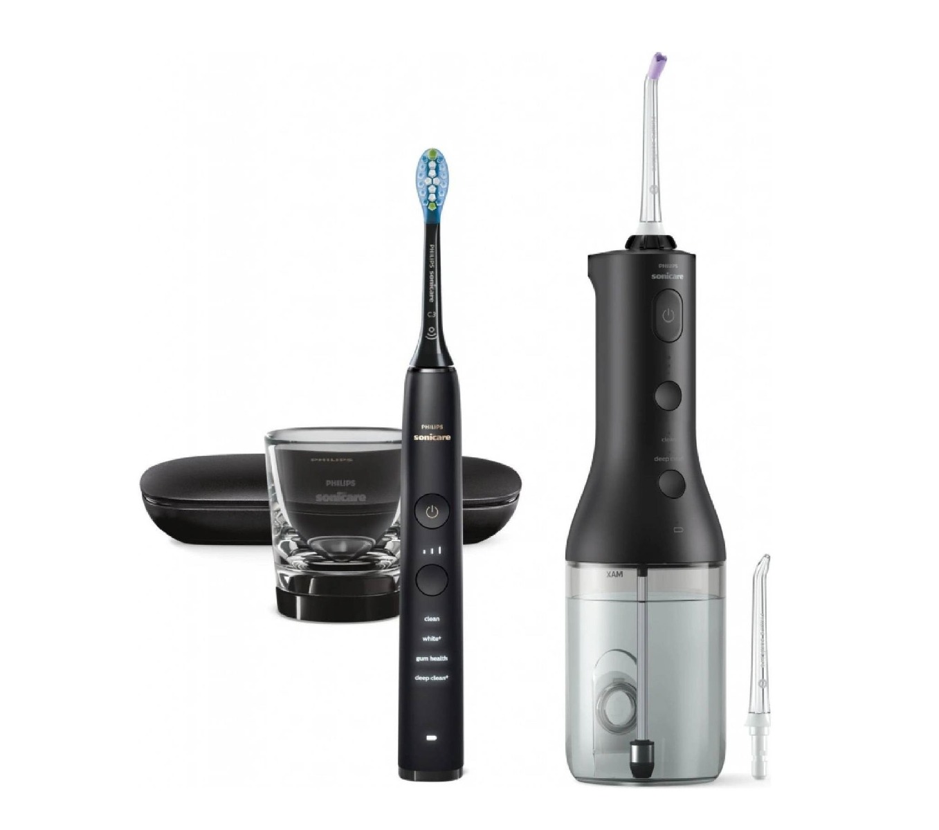 Philips Sonicare DiamondClean + PowerFlosser HX3886/43 sonický zubní kartáček + ústní sprcha 2 ks black Philips Sonicare