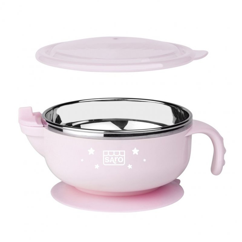 Saro Baby nerezová termomiska s přísavkou 350ml Pink Saro Baby