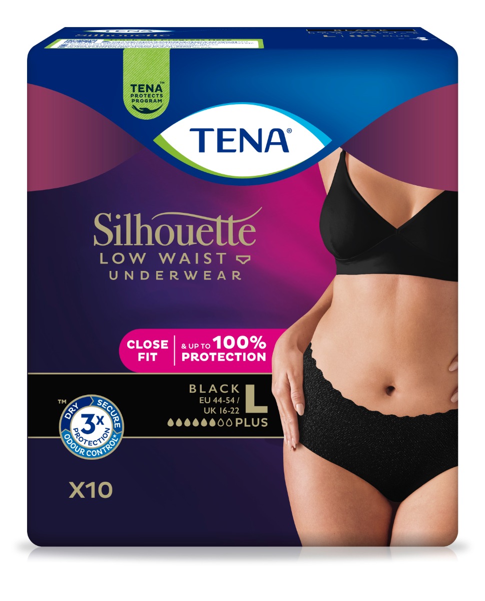 Tena Silhouette Low Waist Black Plus L inkontinenční kalhotky 10 ks Tena
