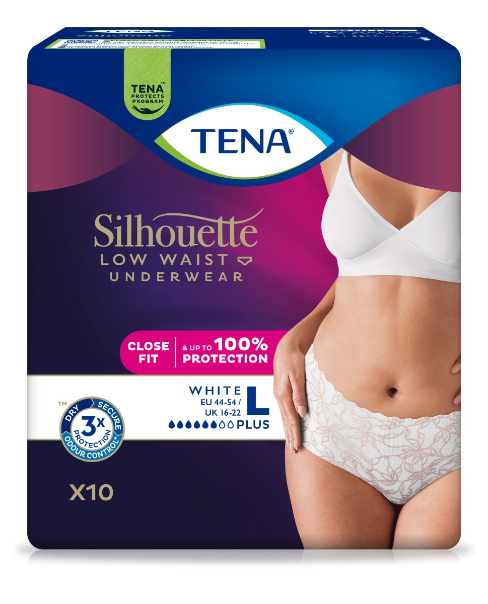 Tena Silhouette Low Waist White Plus L inkontinenční kalhotky 10 ks Tena