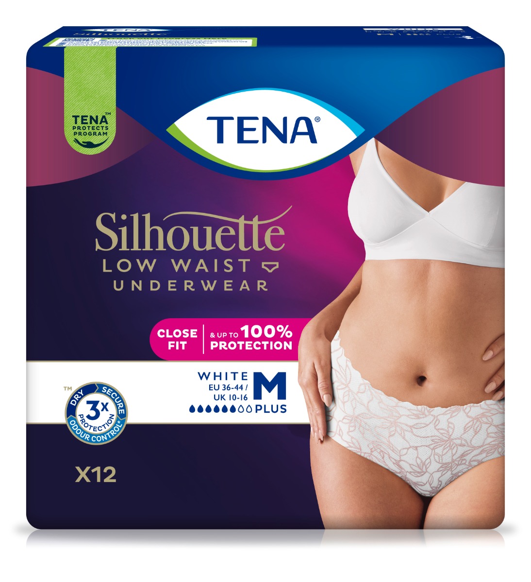 Tena Silhouette Low Waist White Plus M inkontinenční kalhotky 12 ks Tena