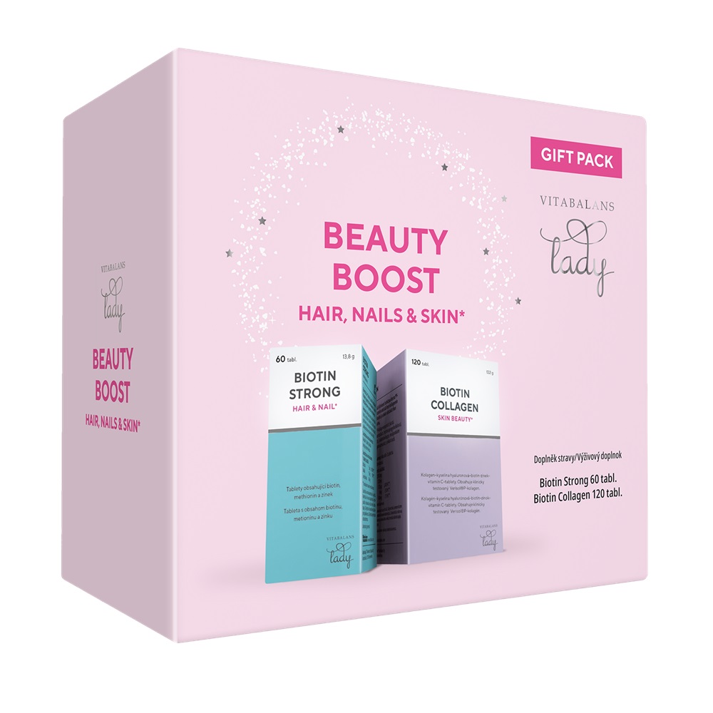 Vitabalans Biotin Beauty Boost Strong & Biotin Collagen dárkové balení 60+120 tablet Vitabalans