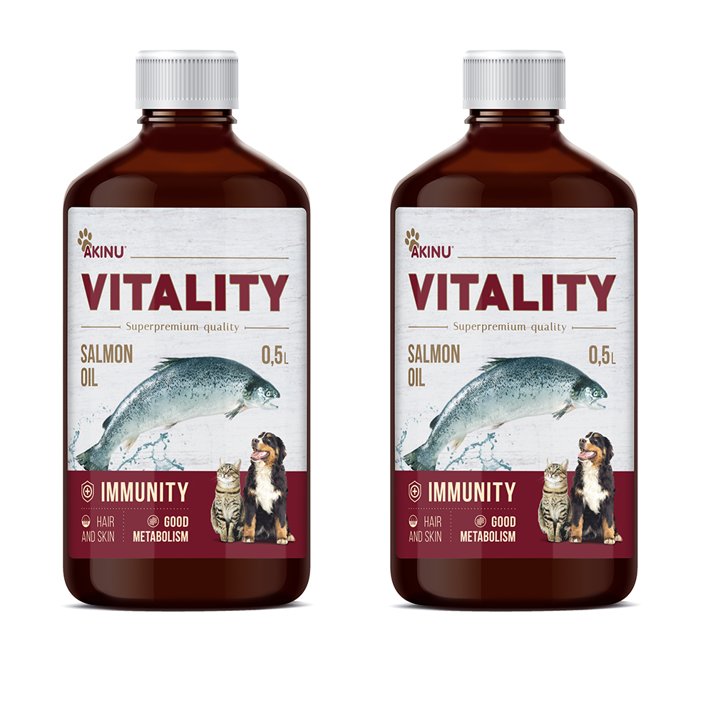 Akinu VITALITY Lososový olej doplněk stravy pro psy a kočky 2 x 500 ml Akinu