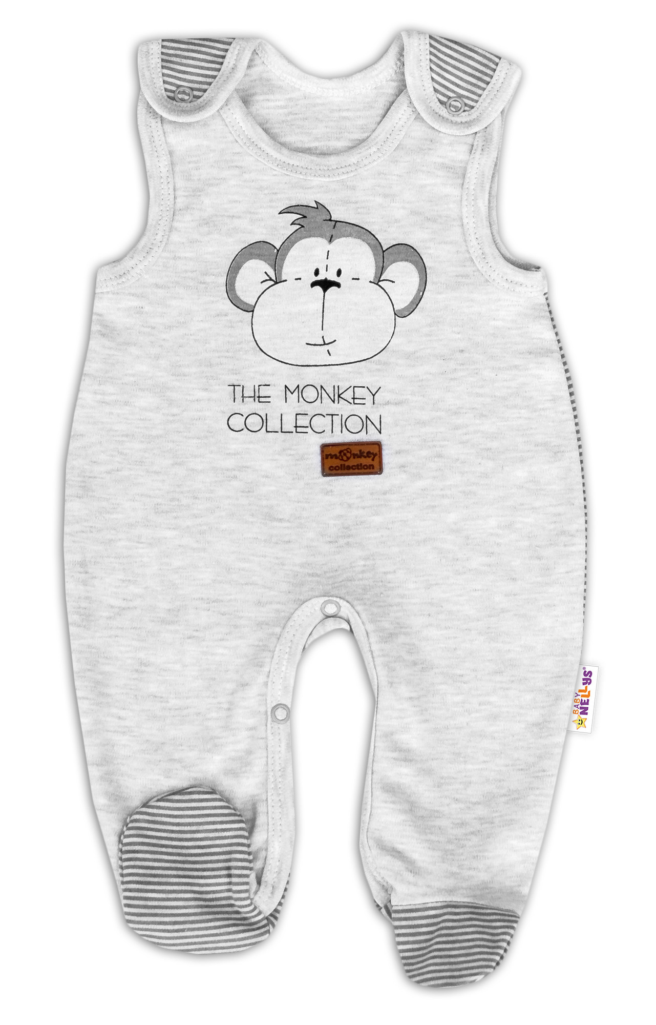 Baby Nellys Kojenecké bavlněné dupačky Monkey - sv. šedý melírek vel.  62 Baby Nellys