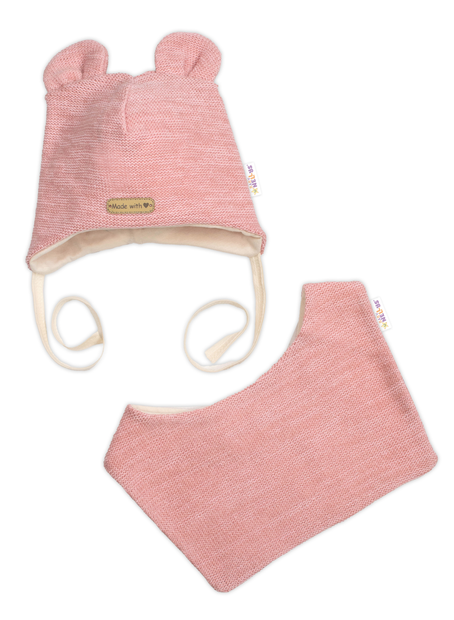 Baby Nellys Pletená čepice s šátkem 2v1