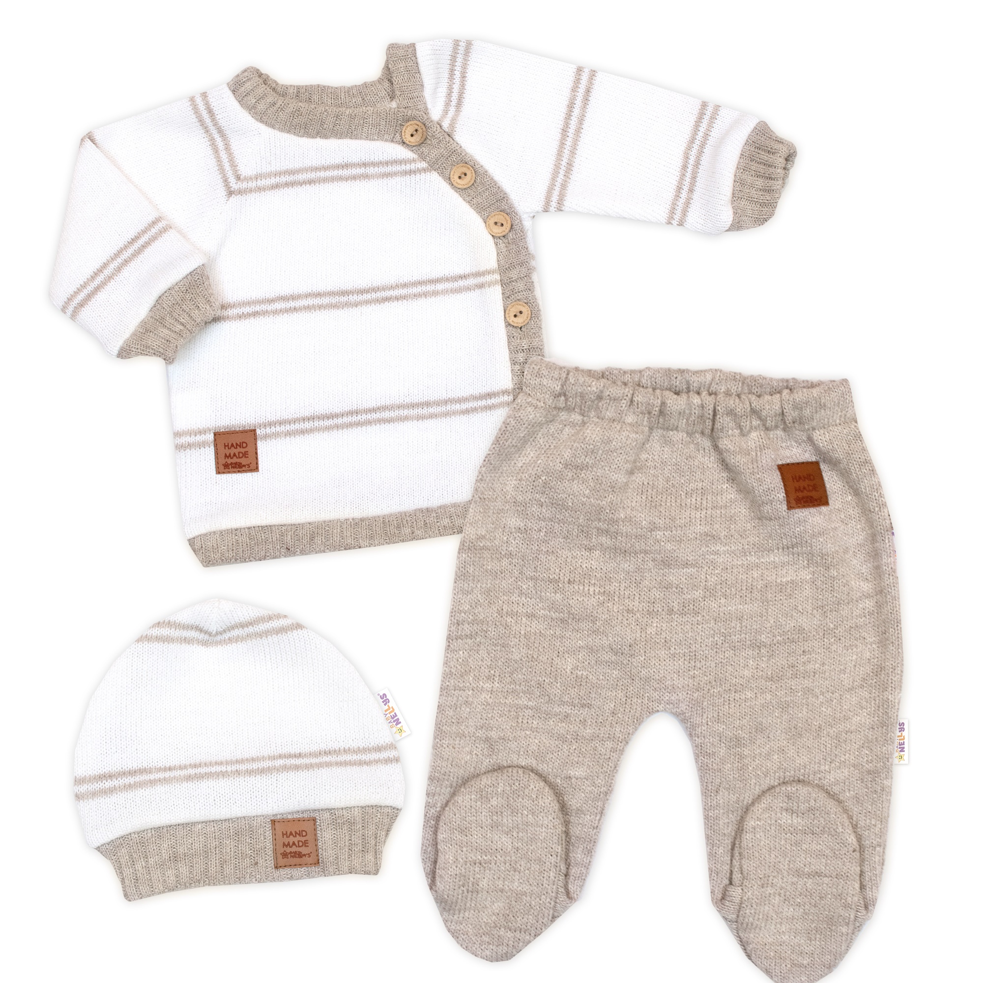 Baby Nellys Pletená sada pro miminko s jemným proužkem 3D
