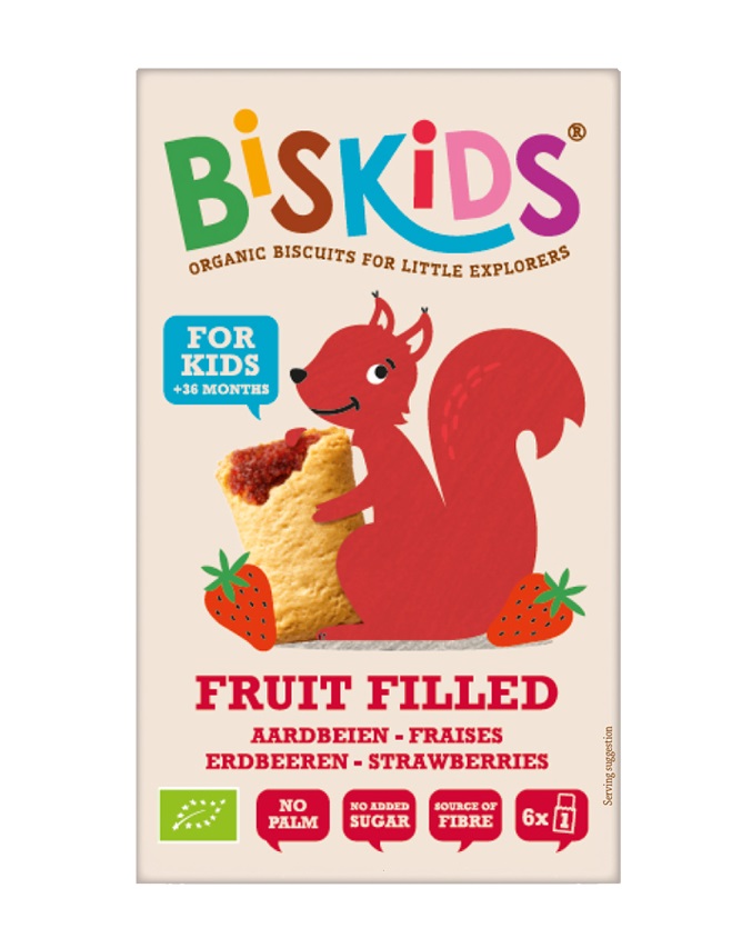 Biskids BIO měkké dětské sušenky s jahodovým pyré 36m+ 120 g Biskids