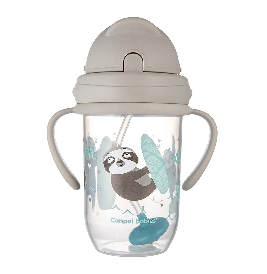 Canpol babies Nevylévací hrneček se slámkou a závažím 270 ml 1 ks šedý Canpol babies