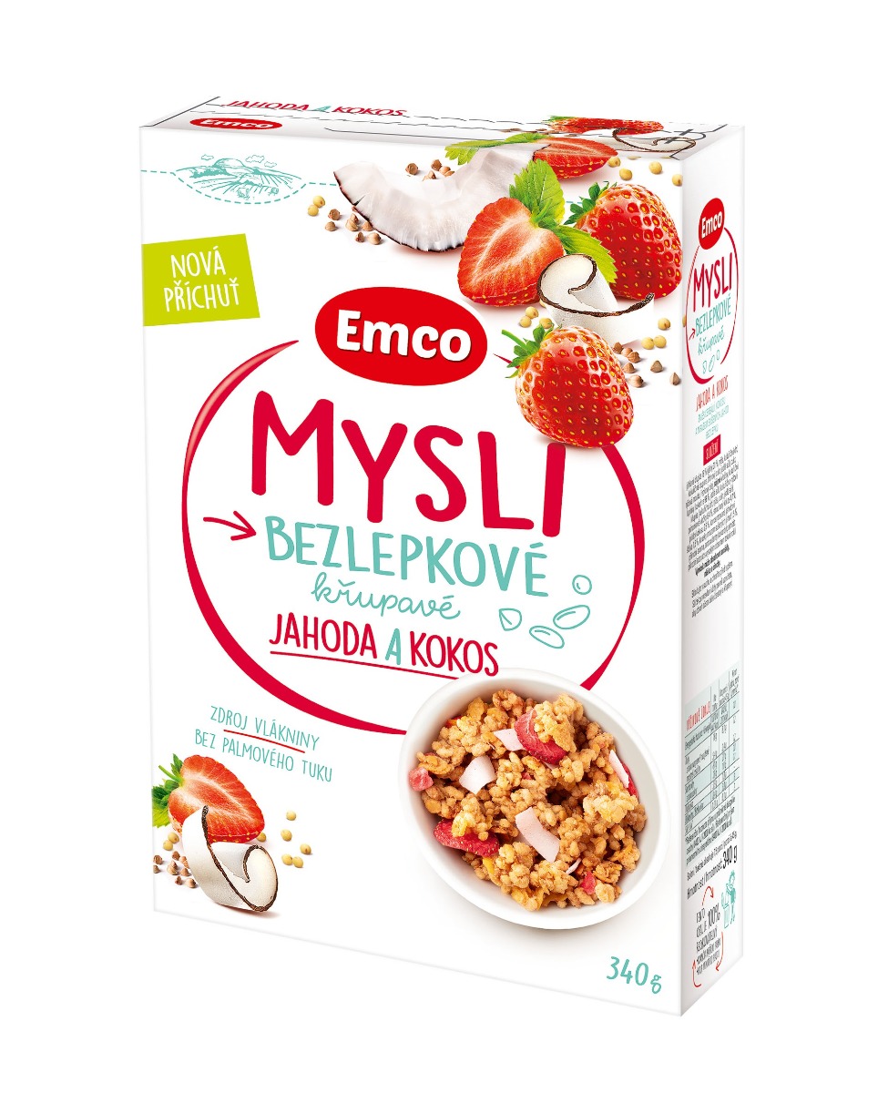 Emco Mysli bezlepkové jahoda a kokos 340 g Emco