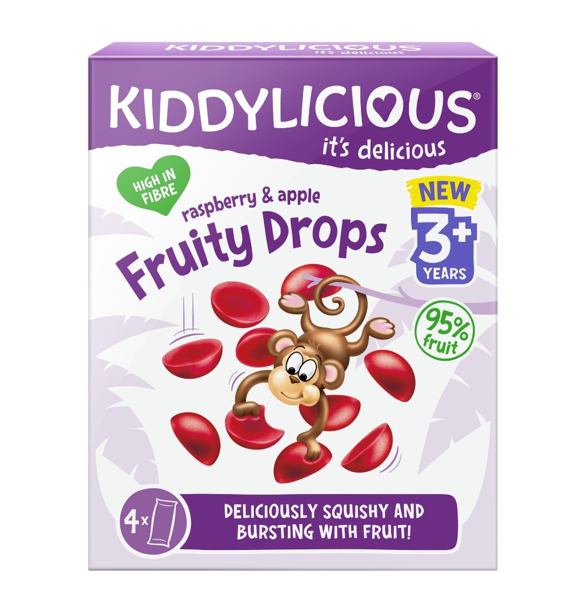 Kiddylicious Ovocné želé bonbónky jablko a malina 4x16 g Kiddylicious