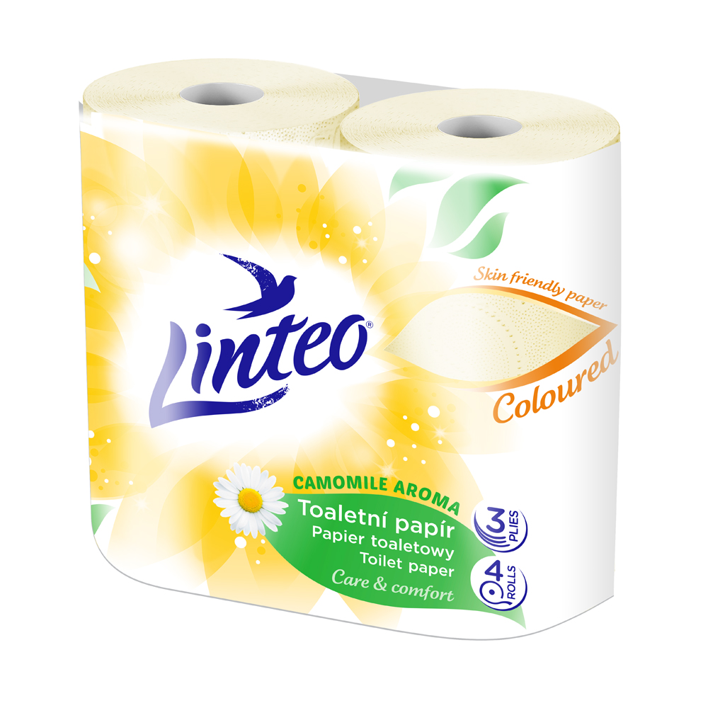 Linteo Toaletní papír 3vrstvý žlutý heřmánek 4 role Linteo