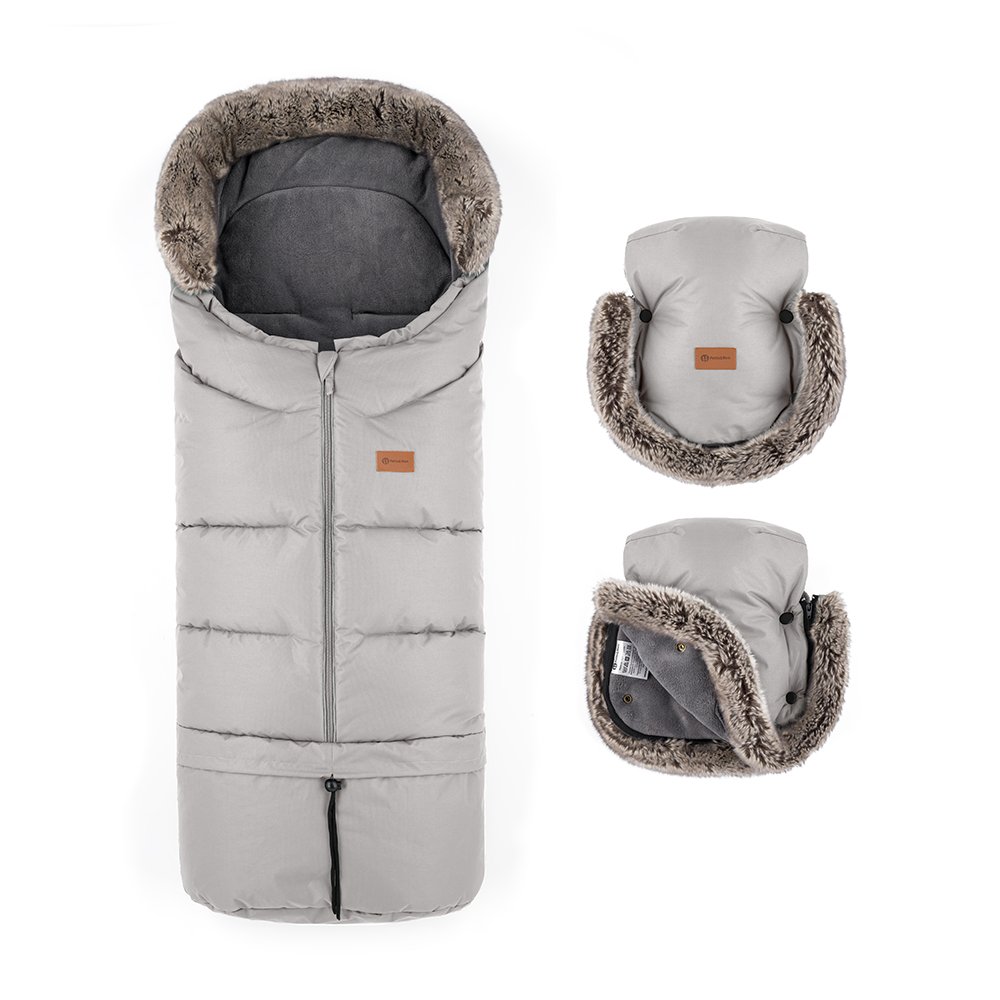 Petite&Mars Set zimní fusak Arctic 4v1 + rukavice na kočárek Furry Champagne Shower Petite&Mars