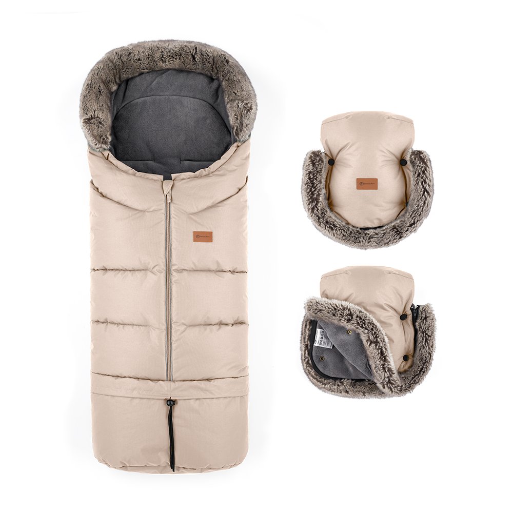 Petite&Mars Set zimní fusak Arctic 4v1 + rukavice na kočárek Furry Rose Petal Petite&Mars