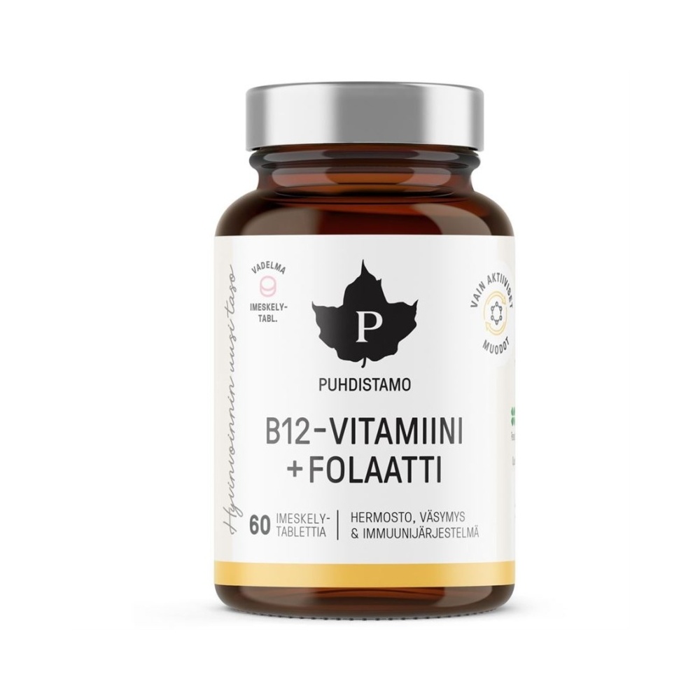 Puhdistamo Vitamin B12 Folate malina 60 pastilek Puhdistamo