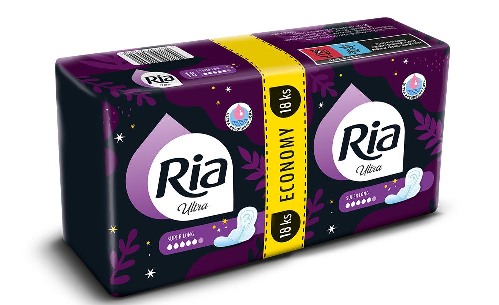 Ria Ultra Super Long Economy pack menstruační vložky 18 ks Ria