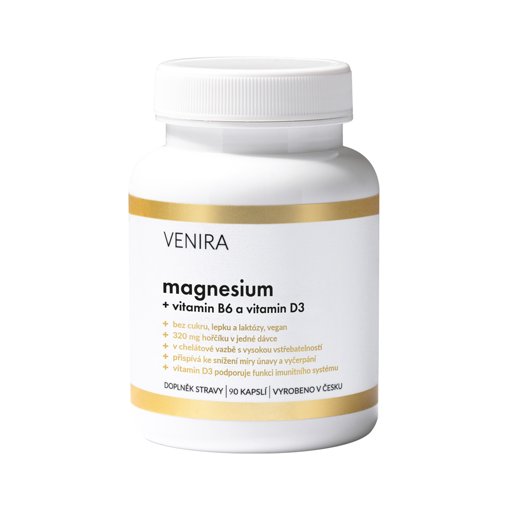 Venira Magnesium + vitamin B6 a vitamin D3 90 kapslí Venira