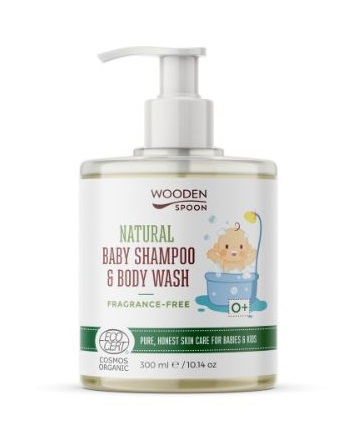WoodenSpoon Dětský sprchový gel a šampon 2v1 bez parfemace 300 ml WoodenSpoon