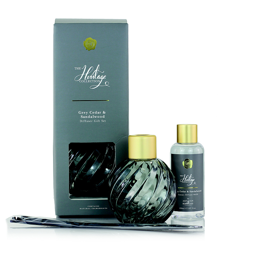 Ashleigh & Burwood London Dárková sada skleněný difuzér GREY s náplní GREY CEDAR & SANDALWOOD 150 ml Ashleigh & Burwood London
