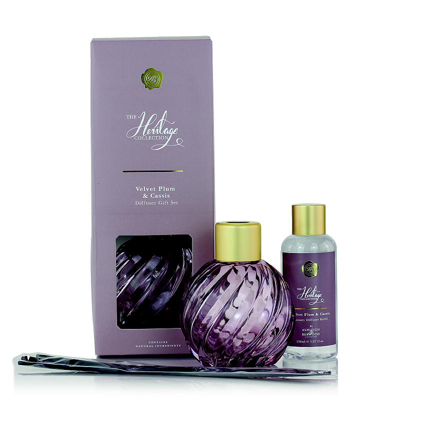 Ashleigh & Burwood London Dárková sada skleněný difuzér MAUVE s náplní VELVET PLUM & CASSIS 150 ml Ashleigh & Burwood London