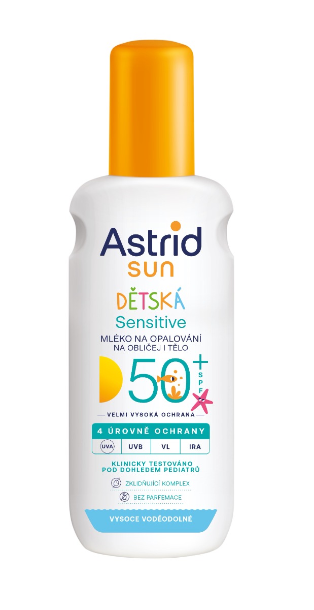 Astrid SUN Sensitive Dětské mléko na opalování SPF50+ sprej 150 ml Astrid