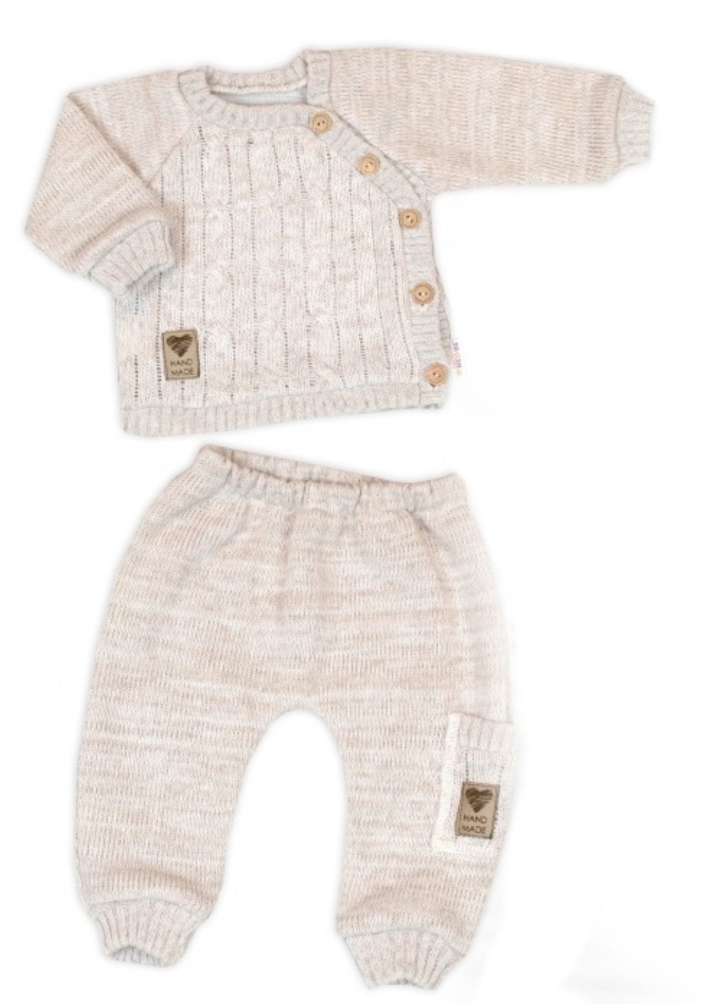 Baby Nellys Pletený svetřík a kalhoty s kapsou Hand Made 2D