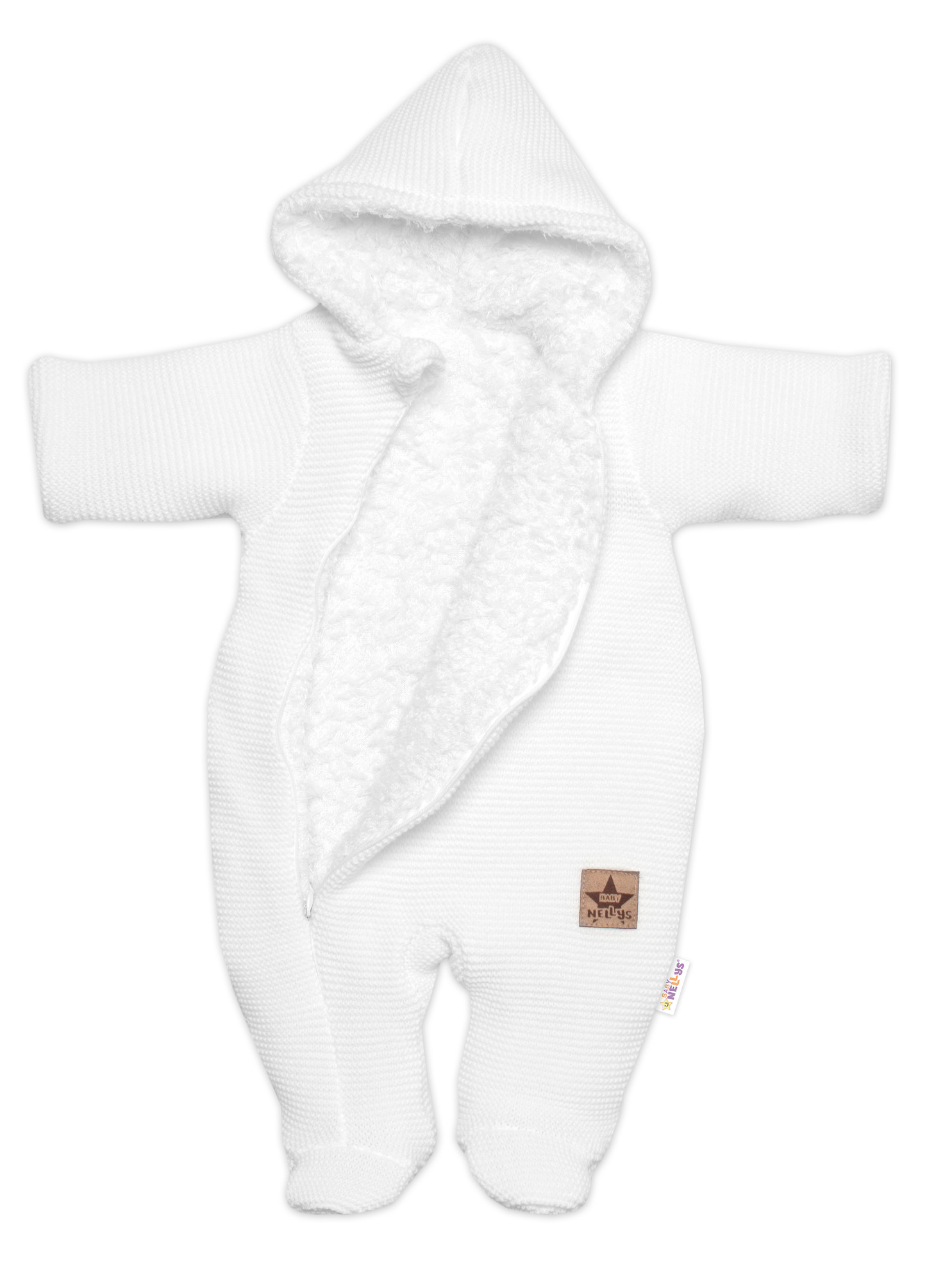 Baby Nellys Zimní pletená kombinézka/overálek s kapucí bílá vel.  68 Baby Nellys