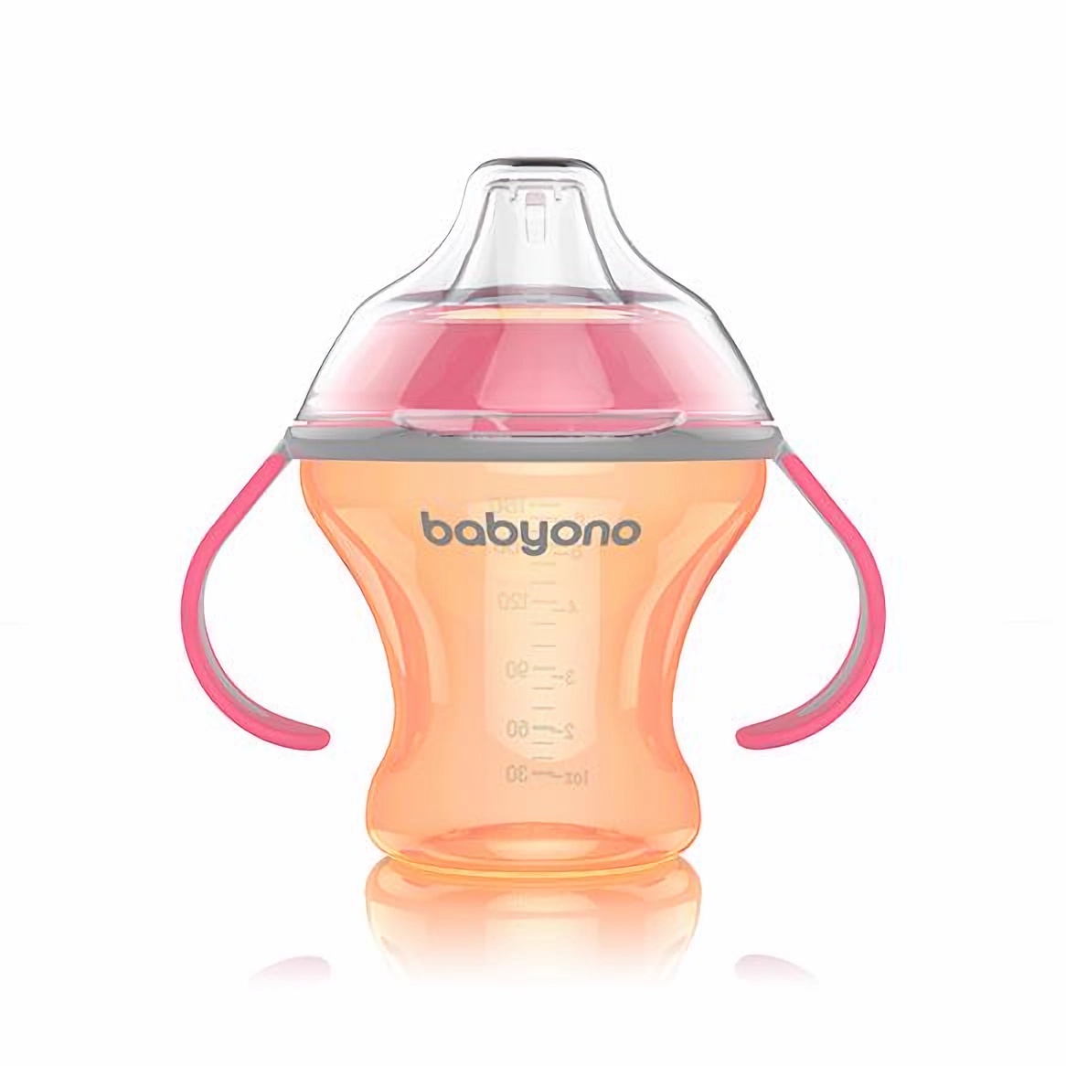 Babyono Nekapající hrneček s měkkým pítkem - oranžovo/růžový Babyono
