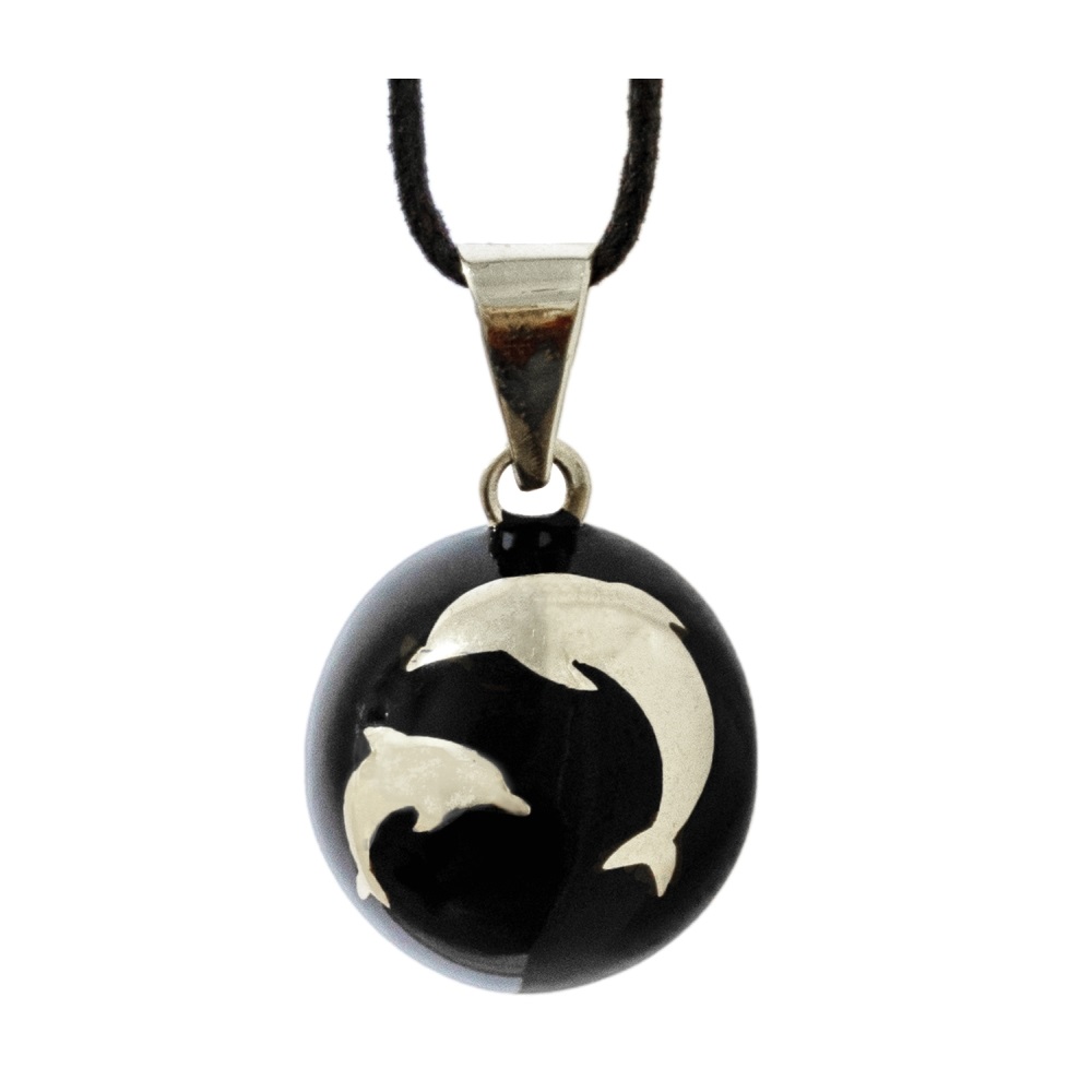 Bola Essentials Těhotenská rolnička 1 ks Black with Silver Dolphins Bola