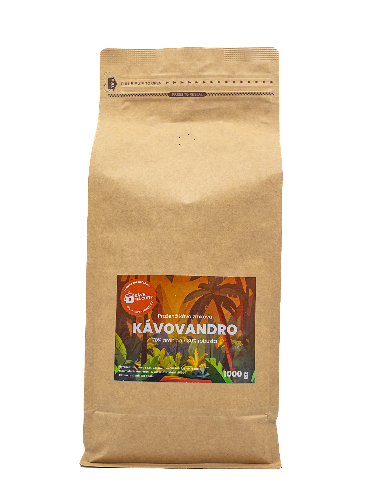 Káva na cesty Kávovandro 1 kg Zrnková káva Káva na cesty
