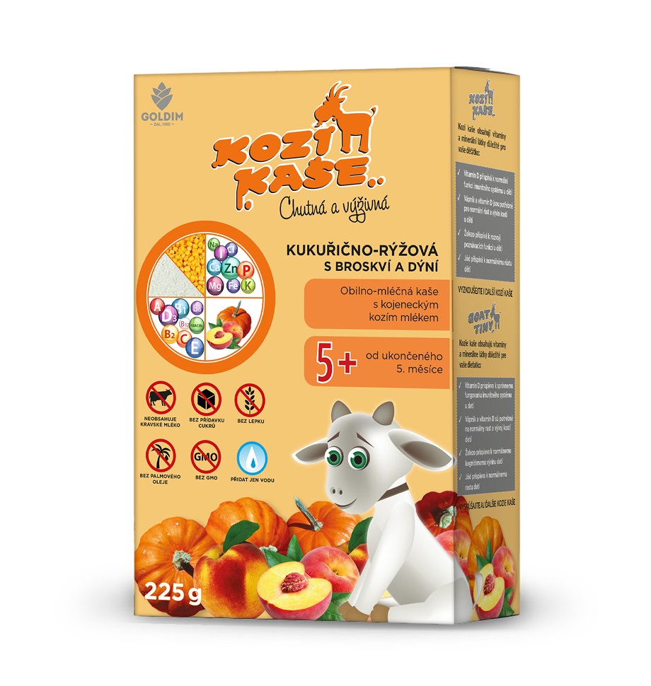 Kozí kaše Kukuřično-rýžová s broskví a dýní 5m+ 225 g Kozí kaše