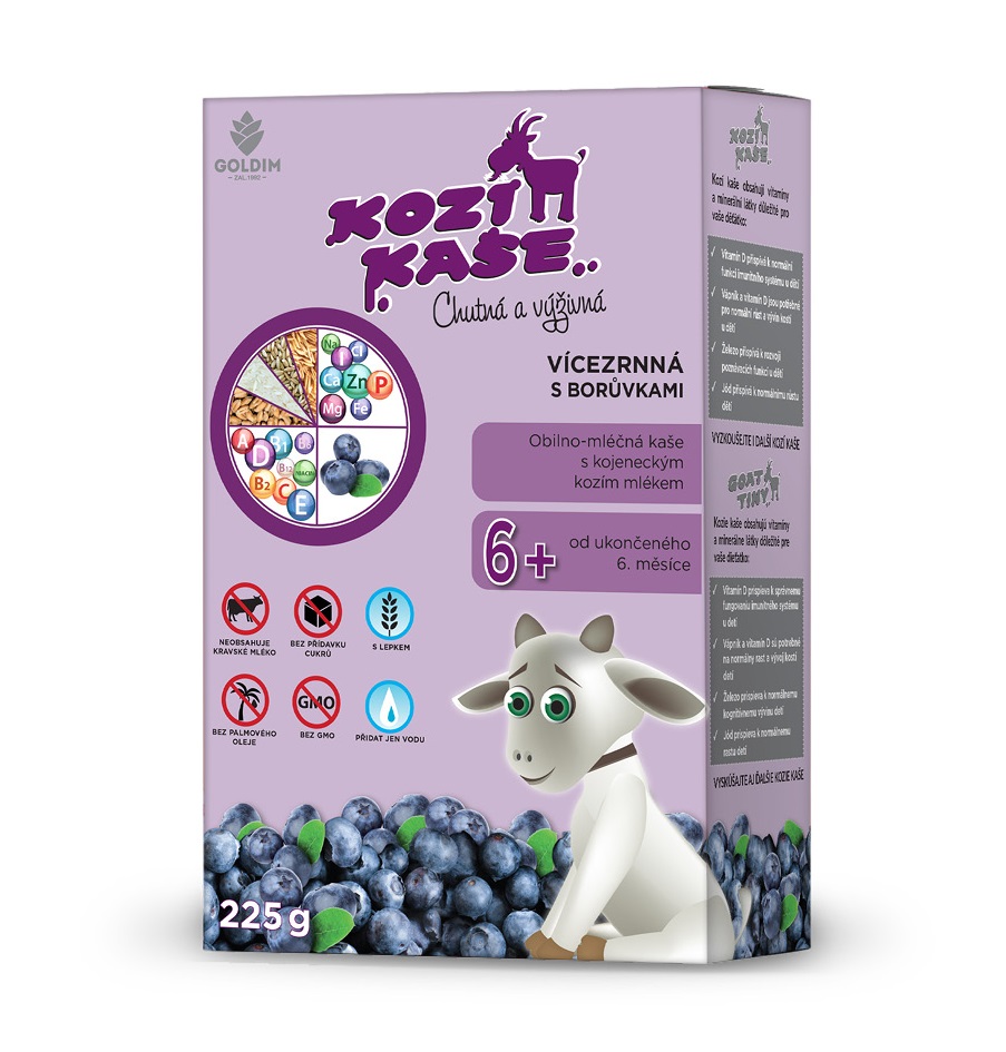 Kozí kaše Vícezrnná s borůvkami 6m+ 225 g Kozí kaše