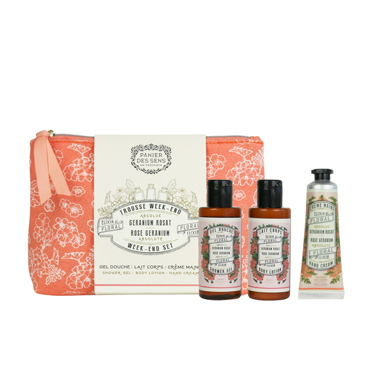 Panier des Sens Rose Géranium krém na ruce 30 ml + SG 70 ml + BL 70 ml + kosmetická taška W ická taška W Panier des Sens
