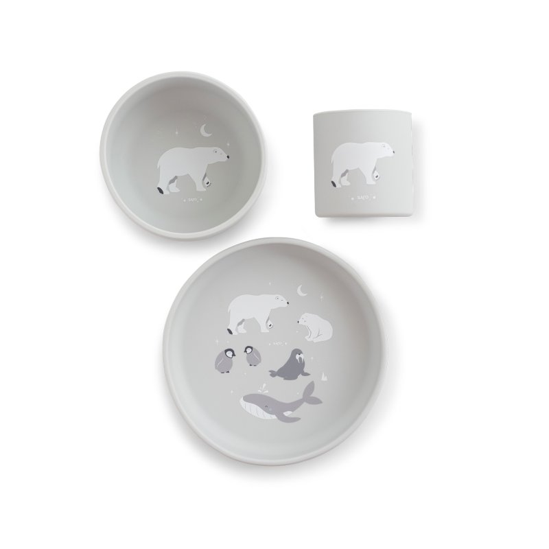 Saro Baby silikonová jídelní sada Polaris Grey Saro Baby