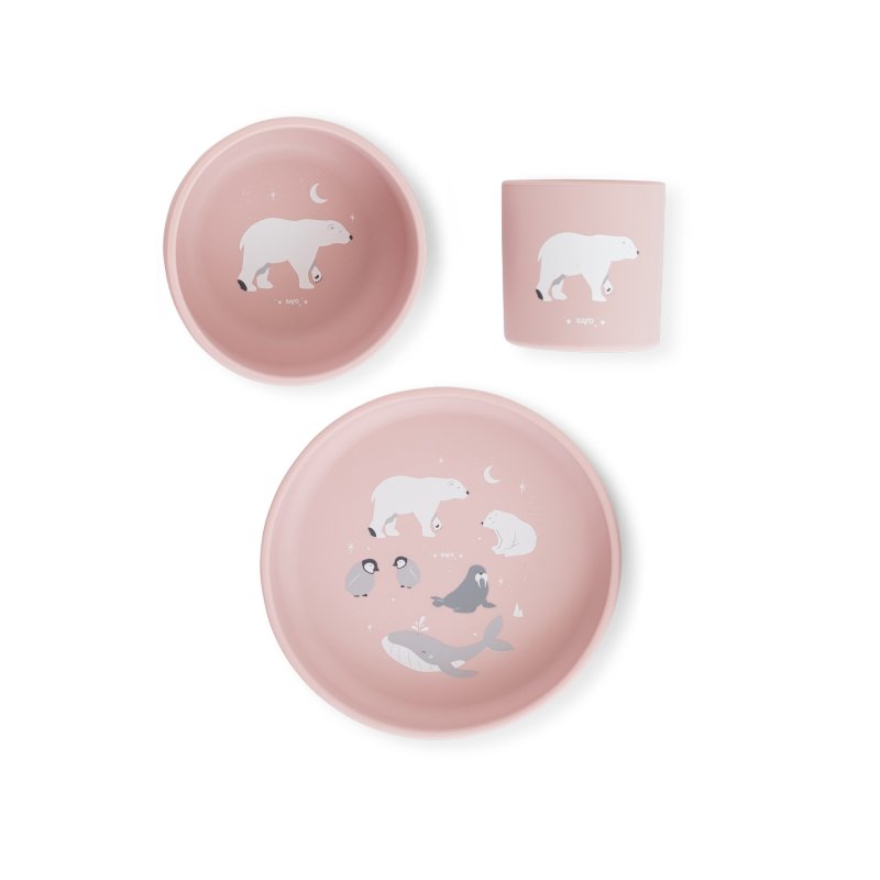 Saro Baby silikonová jídelní sada Polaris Pink Saro Baby