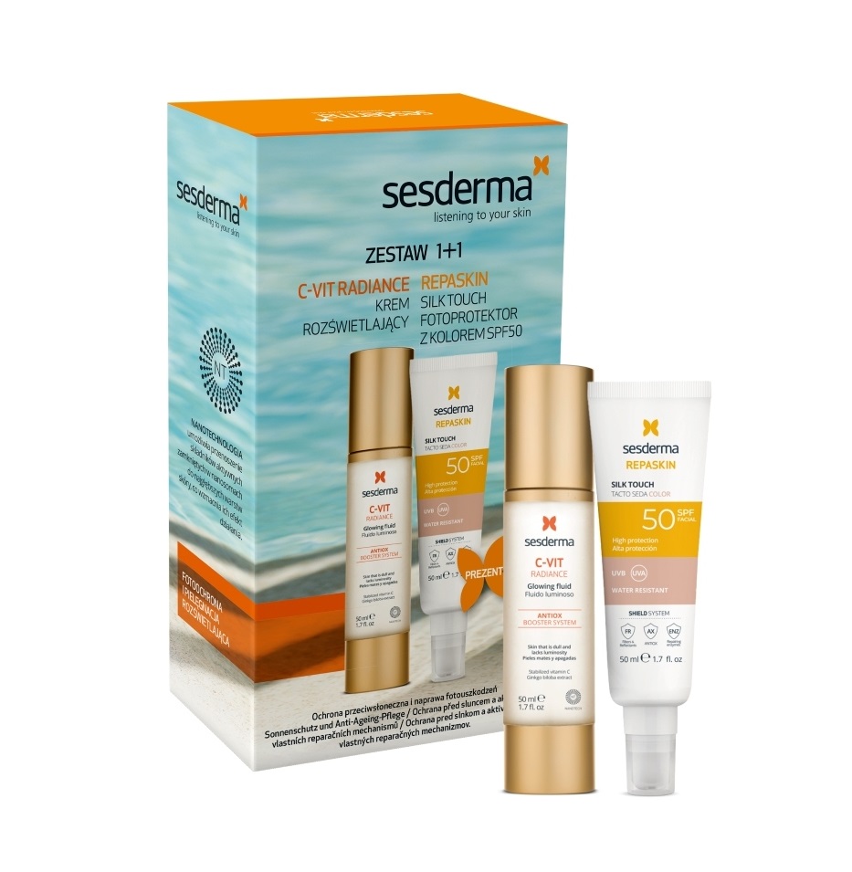 Sesderma C-VIT Radiance Jemný krém + Repaskin Tónovací krém SPF50 2 ks Sesderma