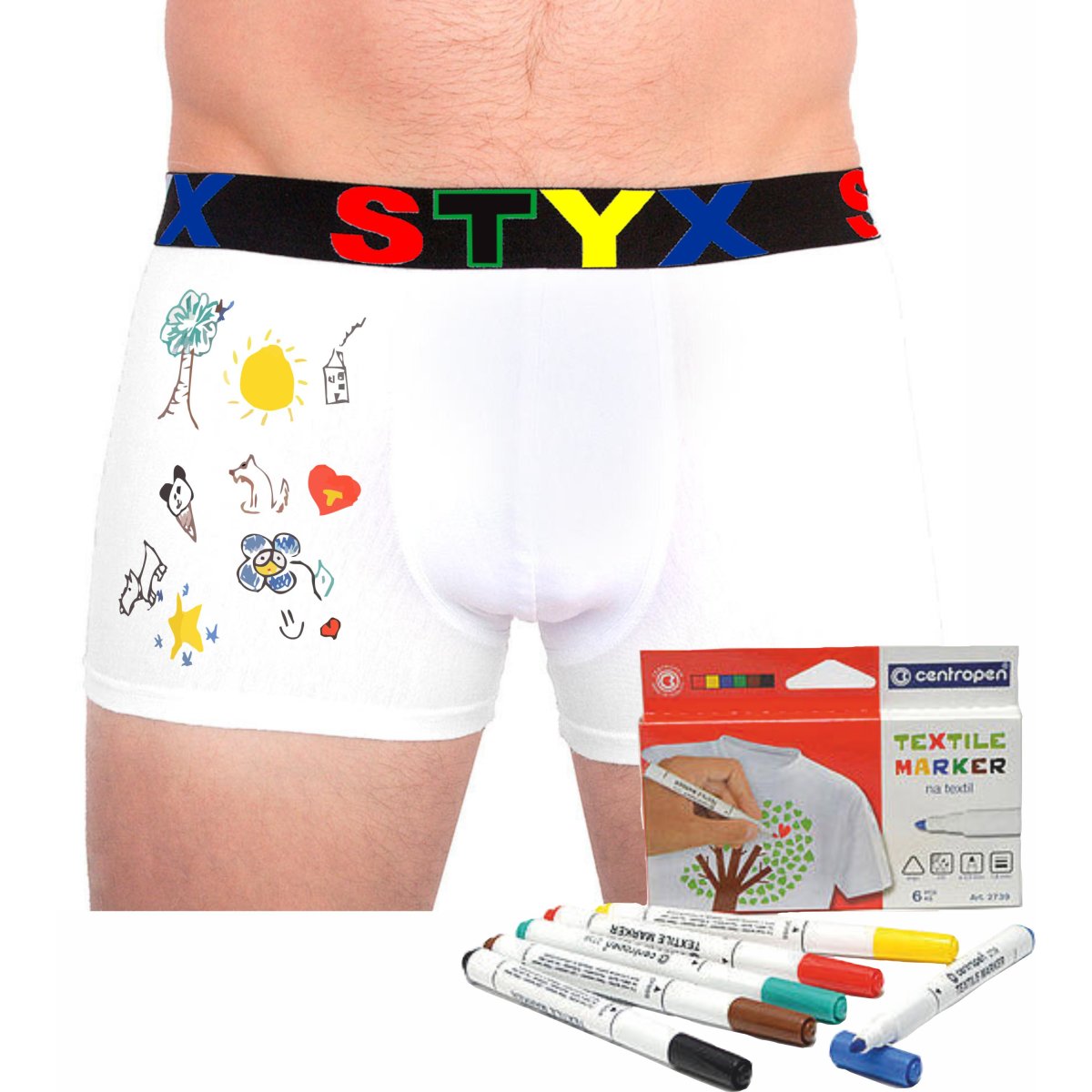 Styx Pánské boxerky sportovní guma bílé + fixy na textil (GF1061) M Styx