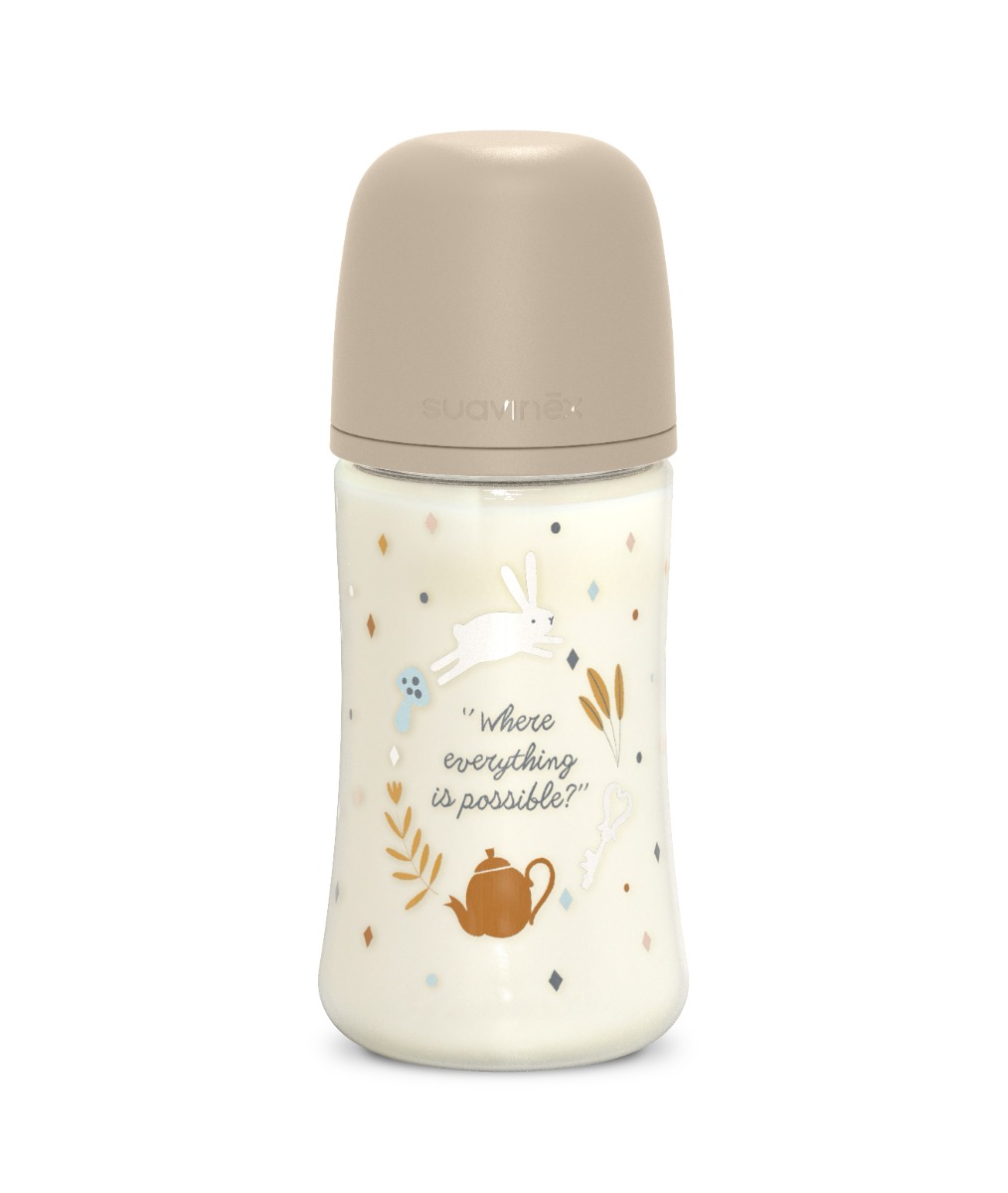 Suavinex Wonderland Kojenecká láhev průtok M 3m+ 270 ml 1 ks krémová Suavinex