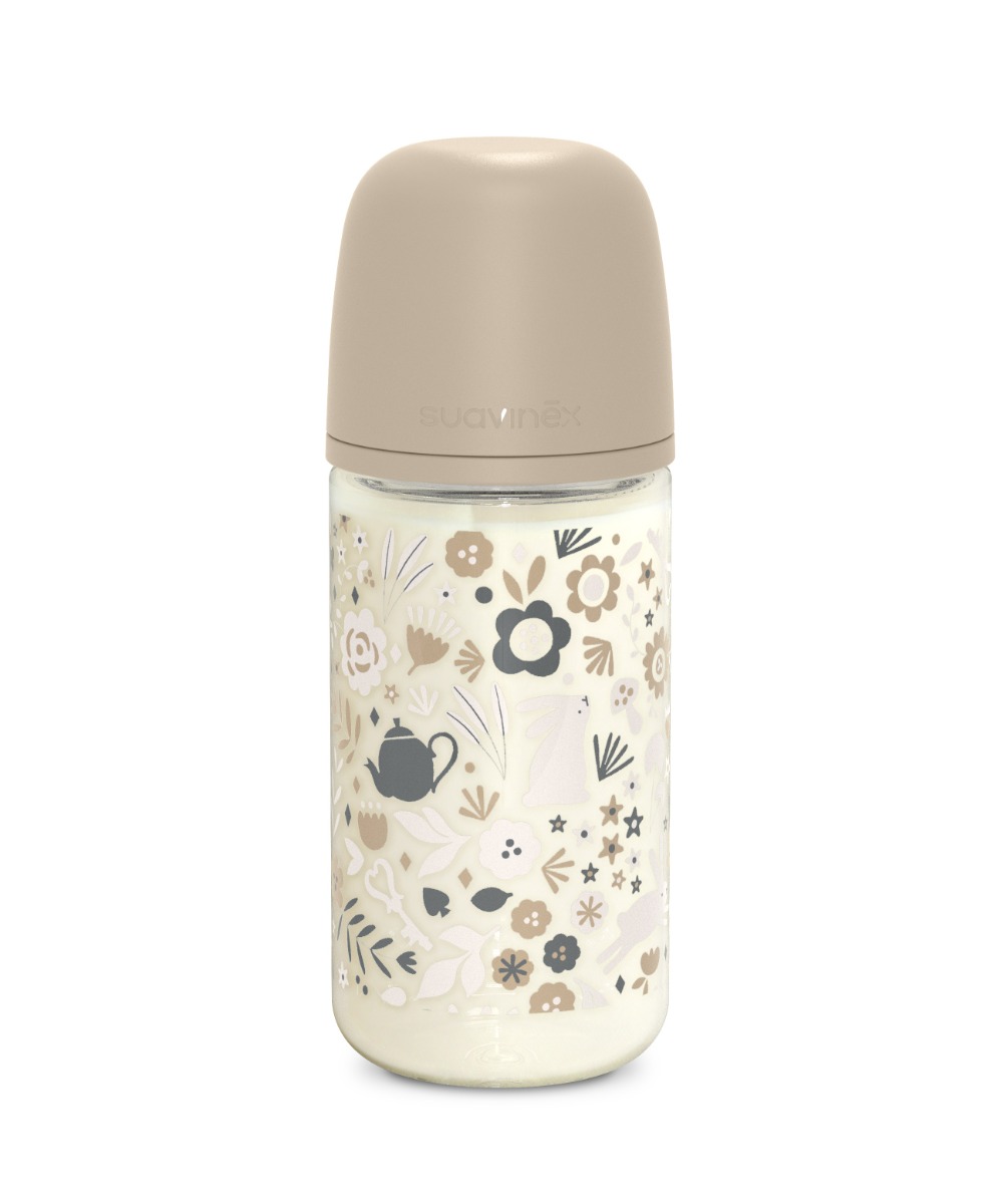 Suavinex Wonderland Skleněná láhev fyziologická SX PRO průtok M 3m+ 240 ml 1 ks liberty krémová Suavinex