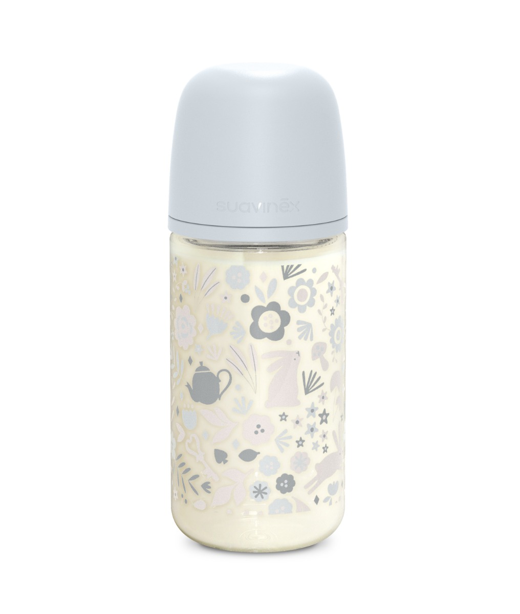 Suavinex Wonderland Skleněná láhev fyziologická SX PRO průtok M 3m+ 240 ml 1 ks liberty modrá Suavinex