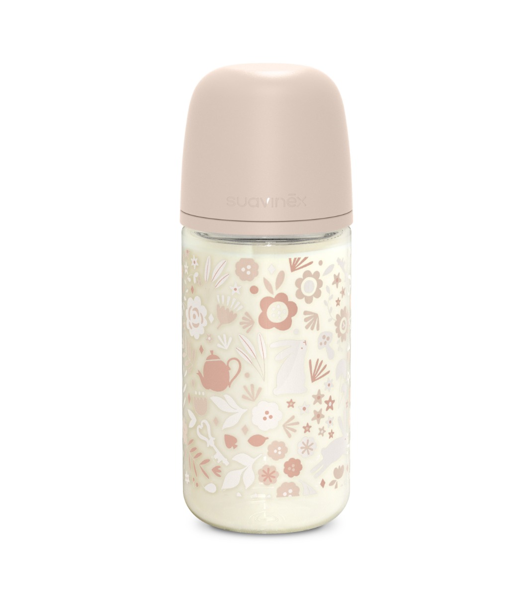 Suavinex Wonderland Skleněná láhev fyziologická SX PRO průtok M 3m+ 240 ml 1 ks liberty růžová Suavinex