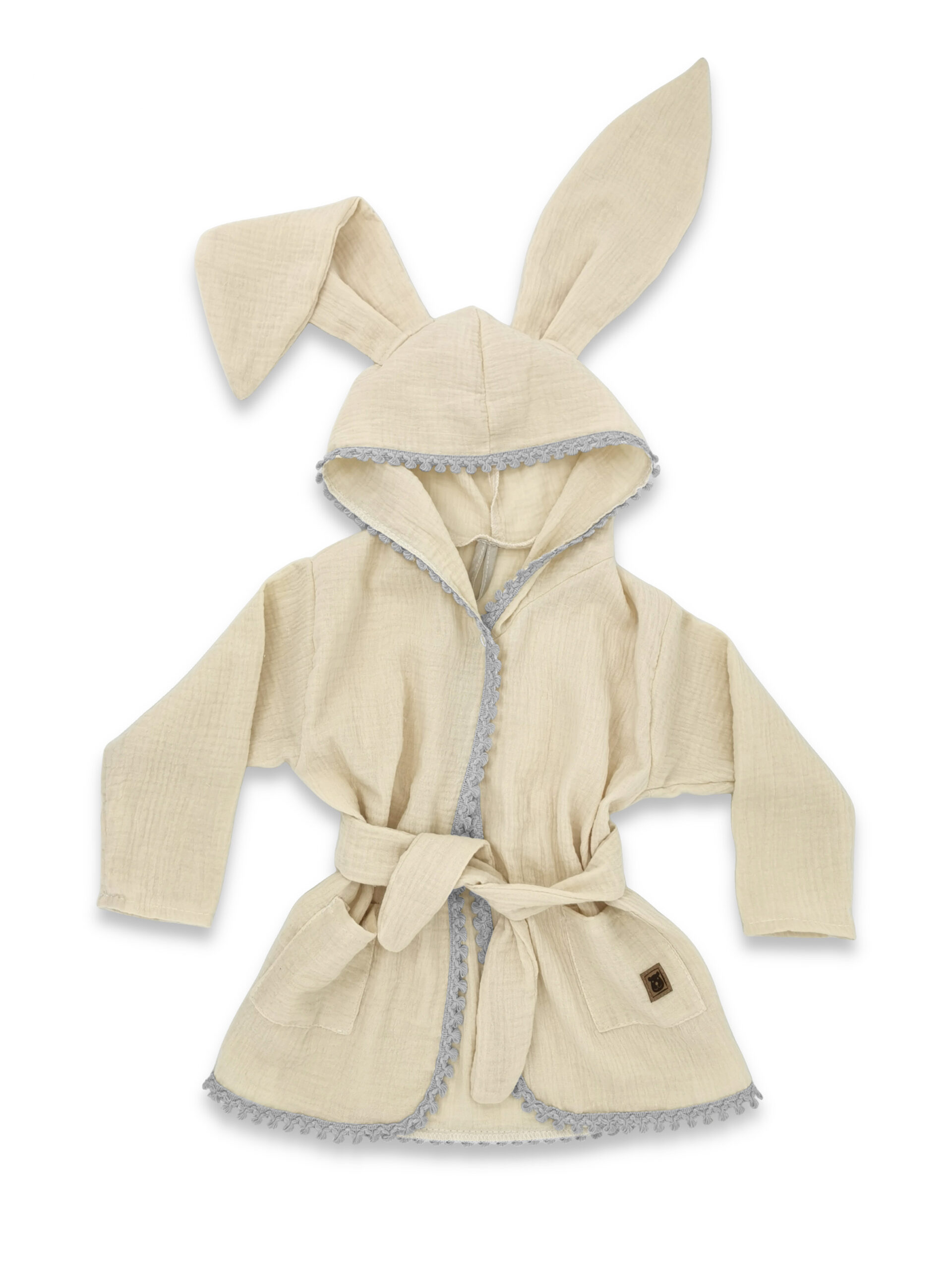 Baby Nellys Dětský mušelínový župan s oušky Bunny - béžový Baby Nellys