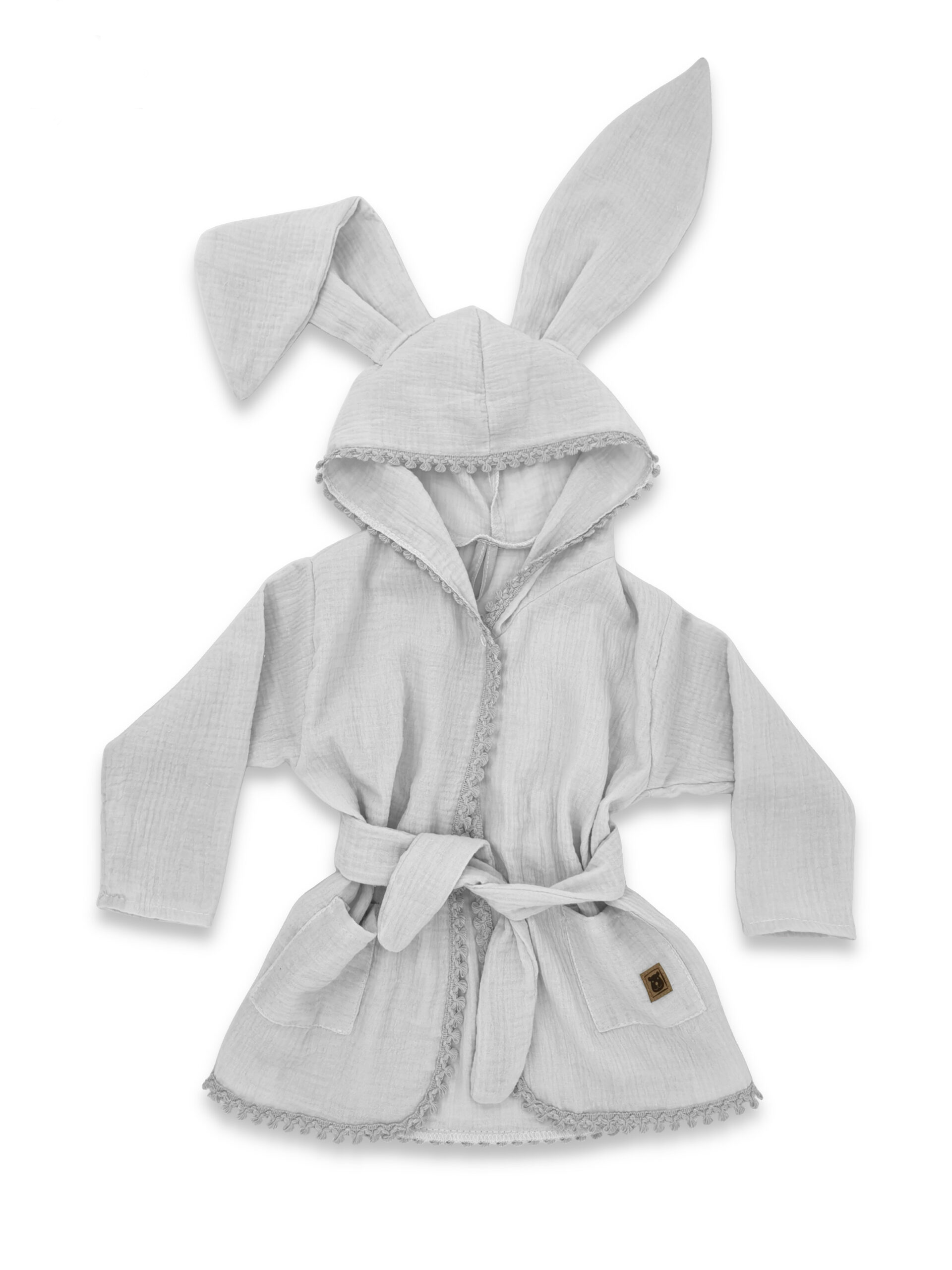 Baby Nellys Dětský mušelínový župan s oušky Bunny - šedý Baby Nellys
