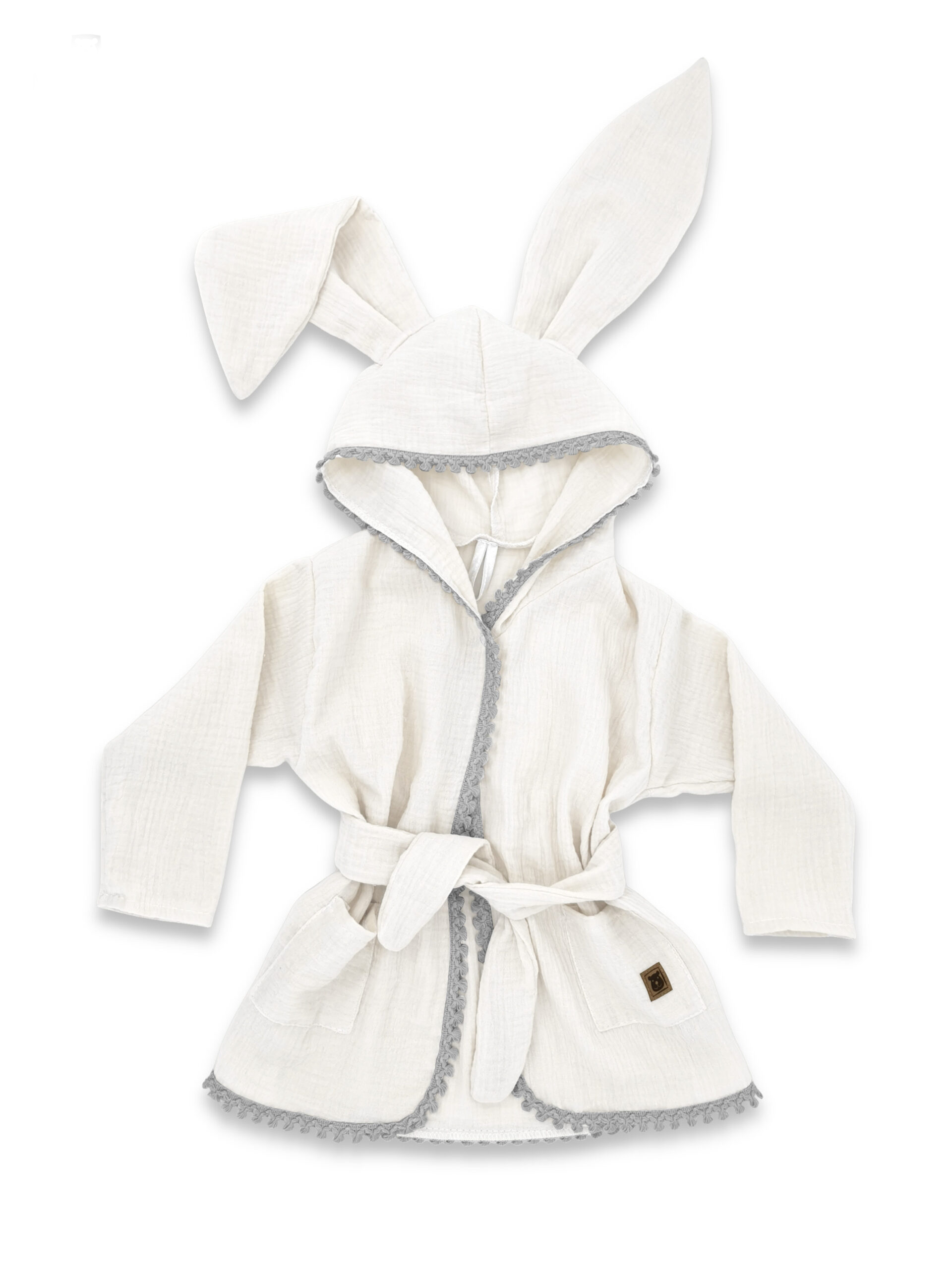 Baby Nellys Dětský mušelínový župan s oušky Bunny - smetanový Baby Nellys