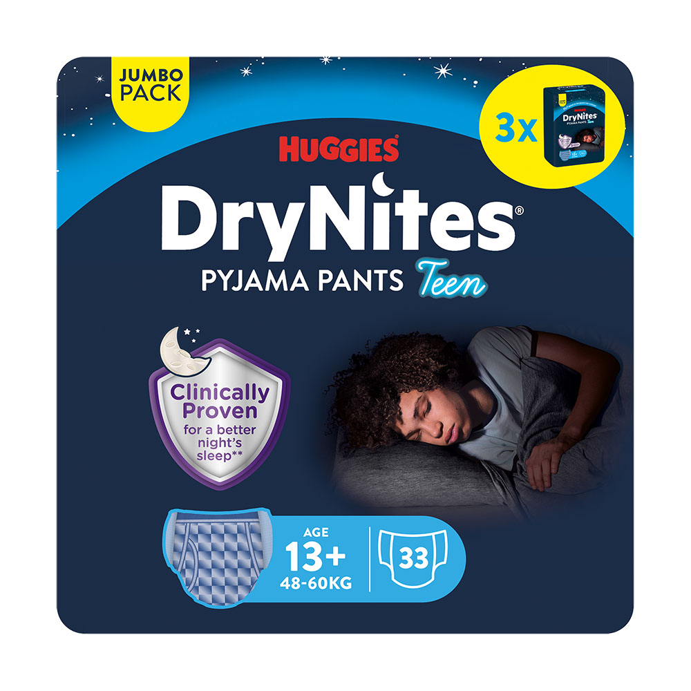 Huggies DryNites Natahovací kalhotky pro chlapce 13+ let 48–60 kg JUMBO 3x11 ks Huggies