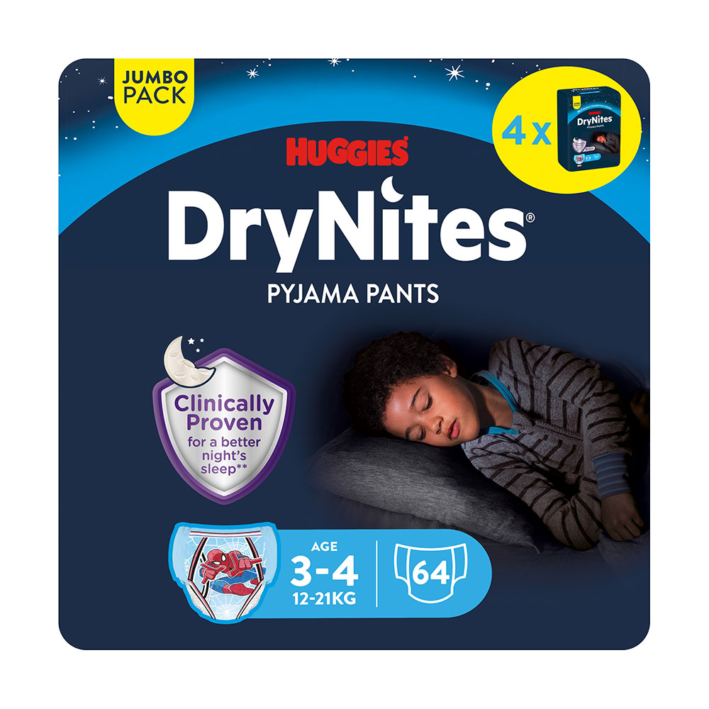 Huggies DryNites Natahovací kalhotky pro chlapce 3–4 roky 12–21 kg JUMBO 4x16 ks Huggies